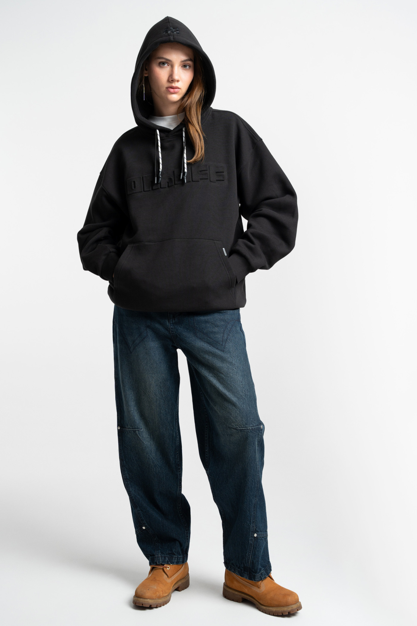 Embossed logo hoodie black