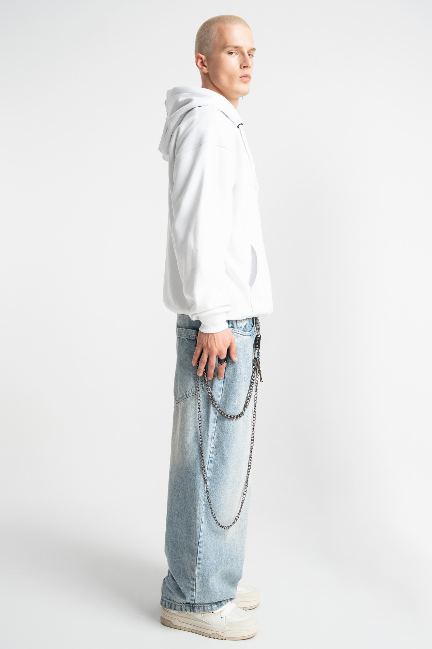 Embossed logo hoodie white
