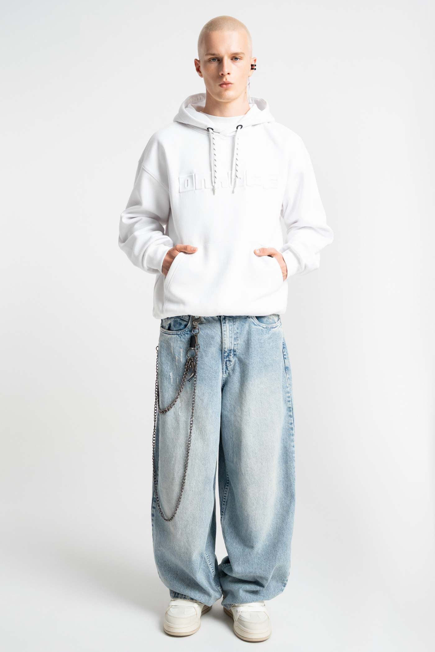 Embossed logo hoodie white