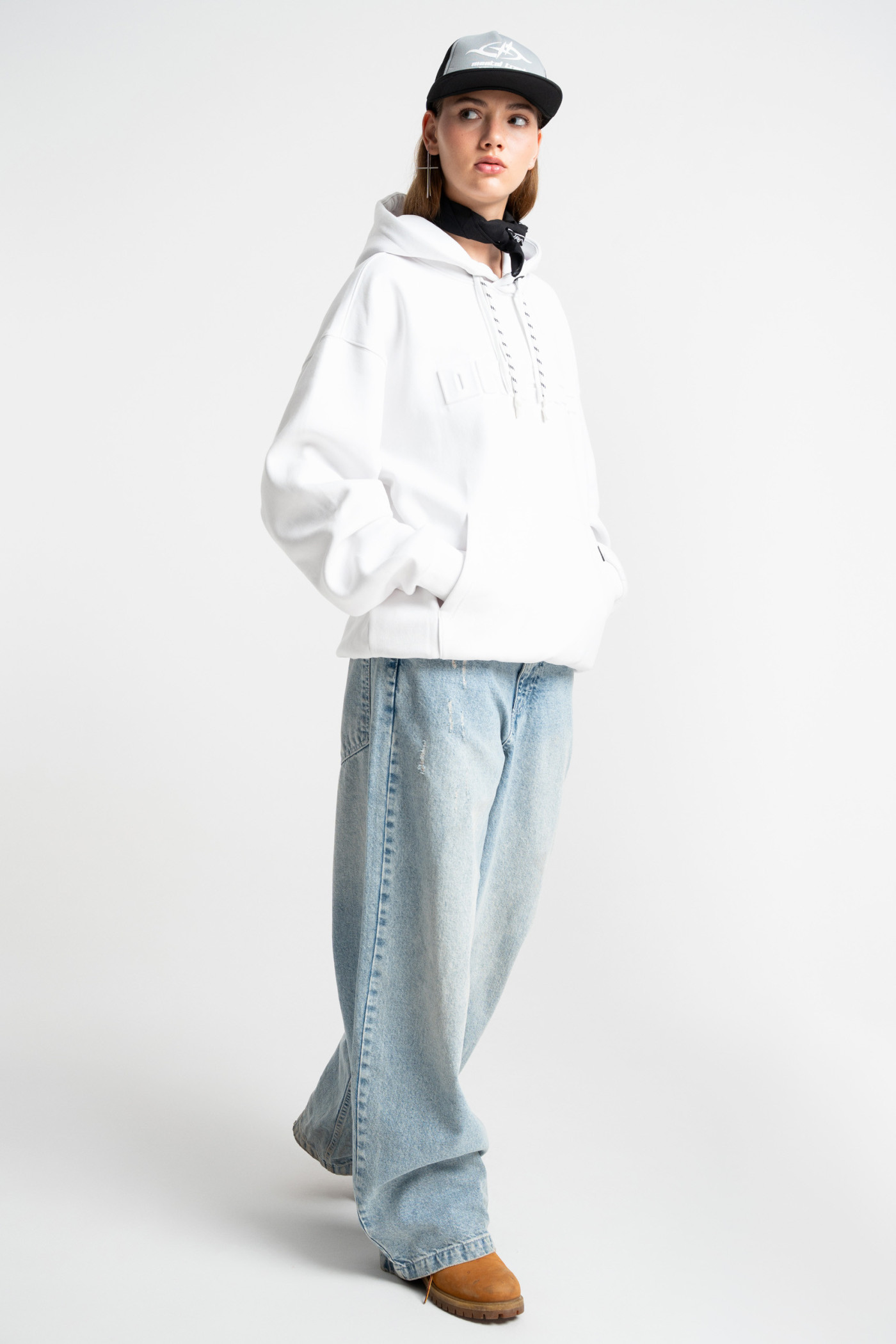 Embossed logo hoodie white
