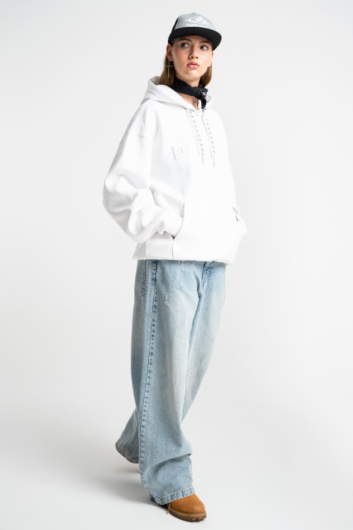 Embossed logo hoodie white