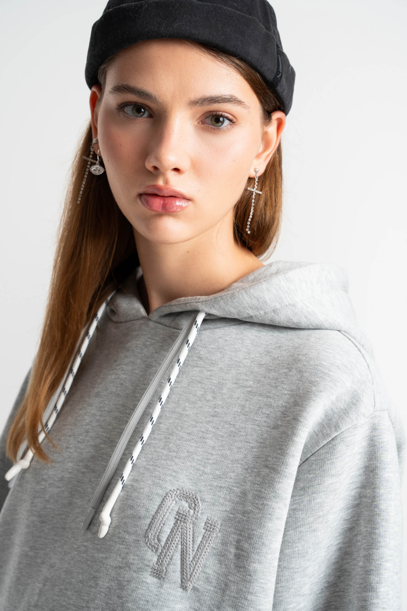 Embroidered logo hoodie grey melange