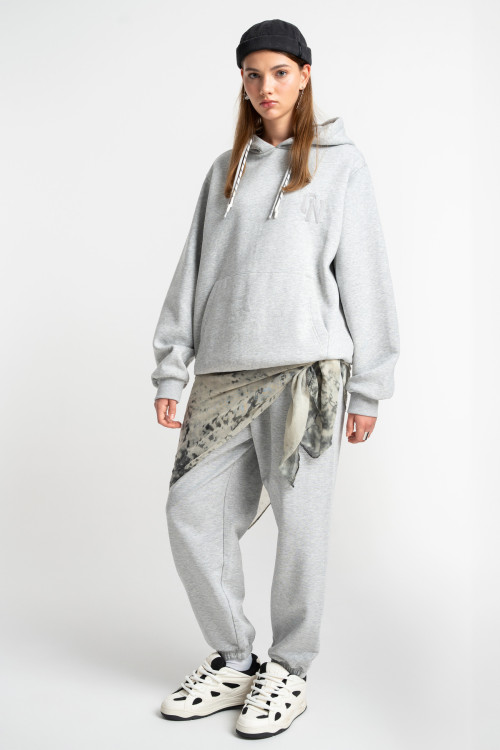 Embroidered logo hoodie grey melange