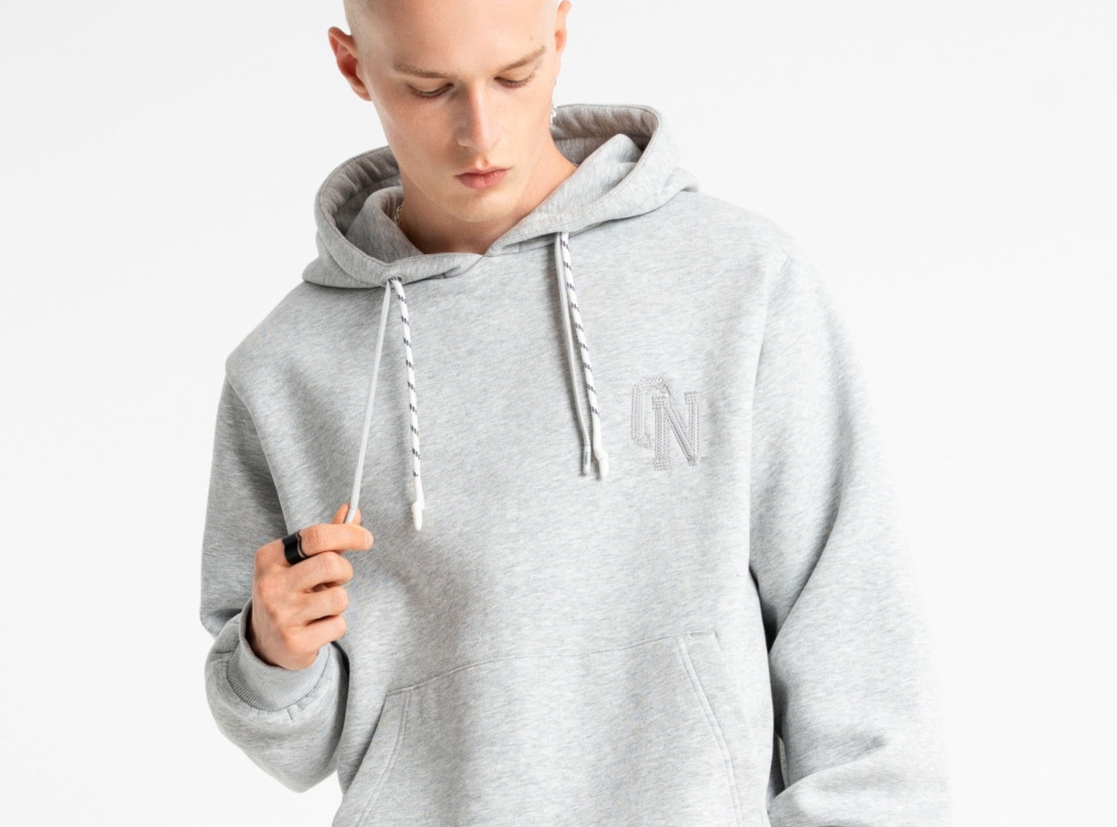 Embroidered logo hoodie grey melange
