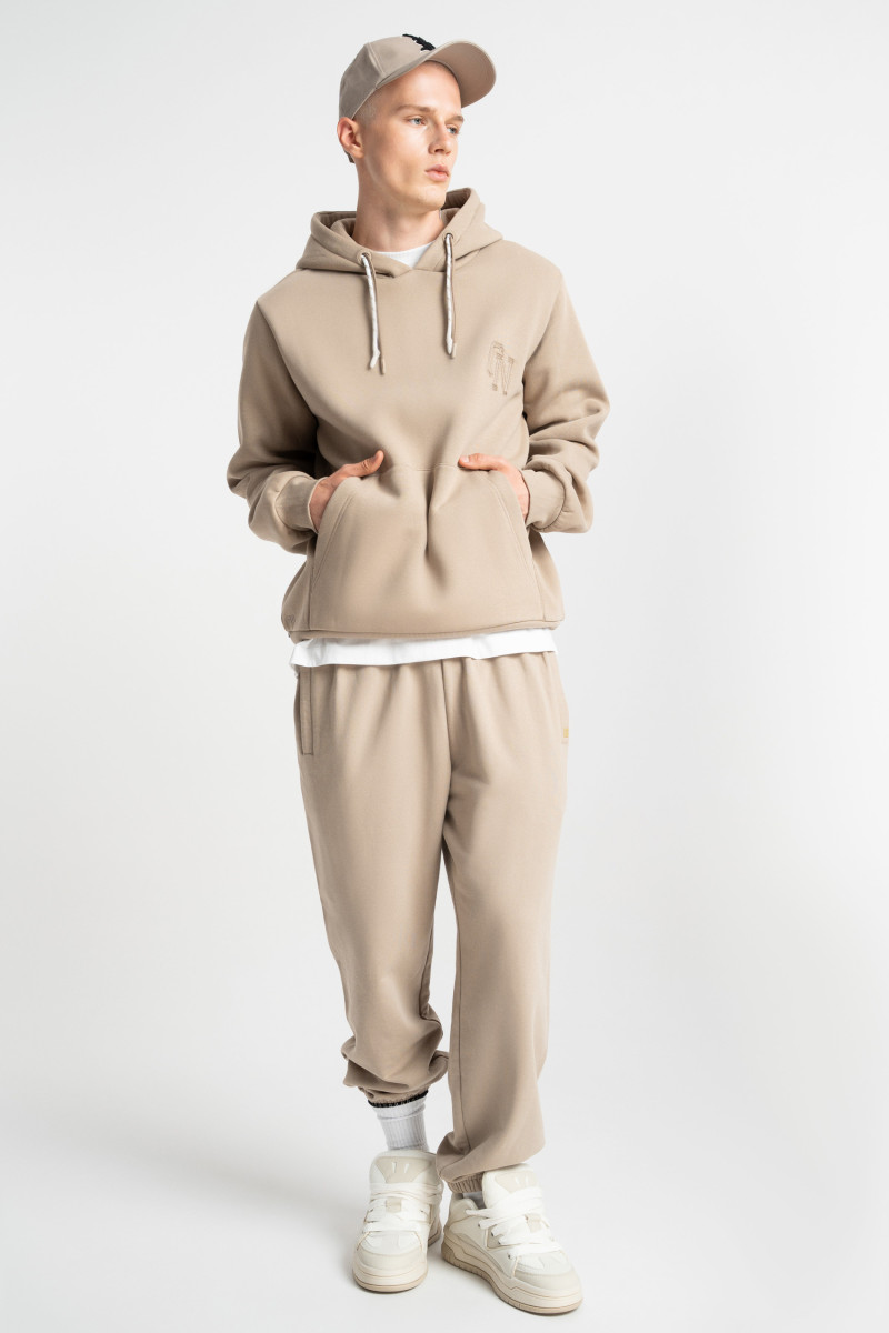 Embroidered logo hoodie beige