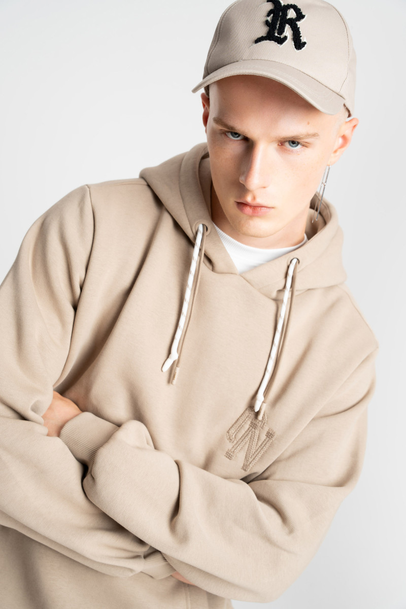 Embroidered logo hoodie beige