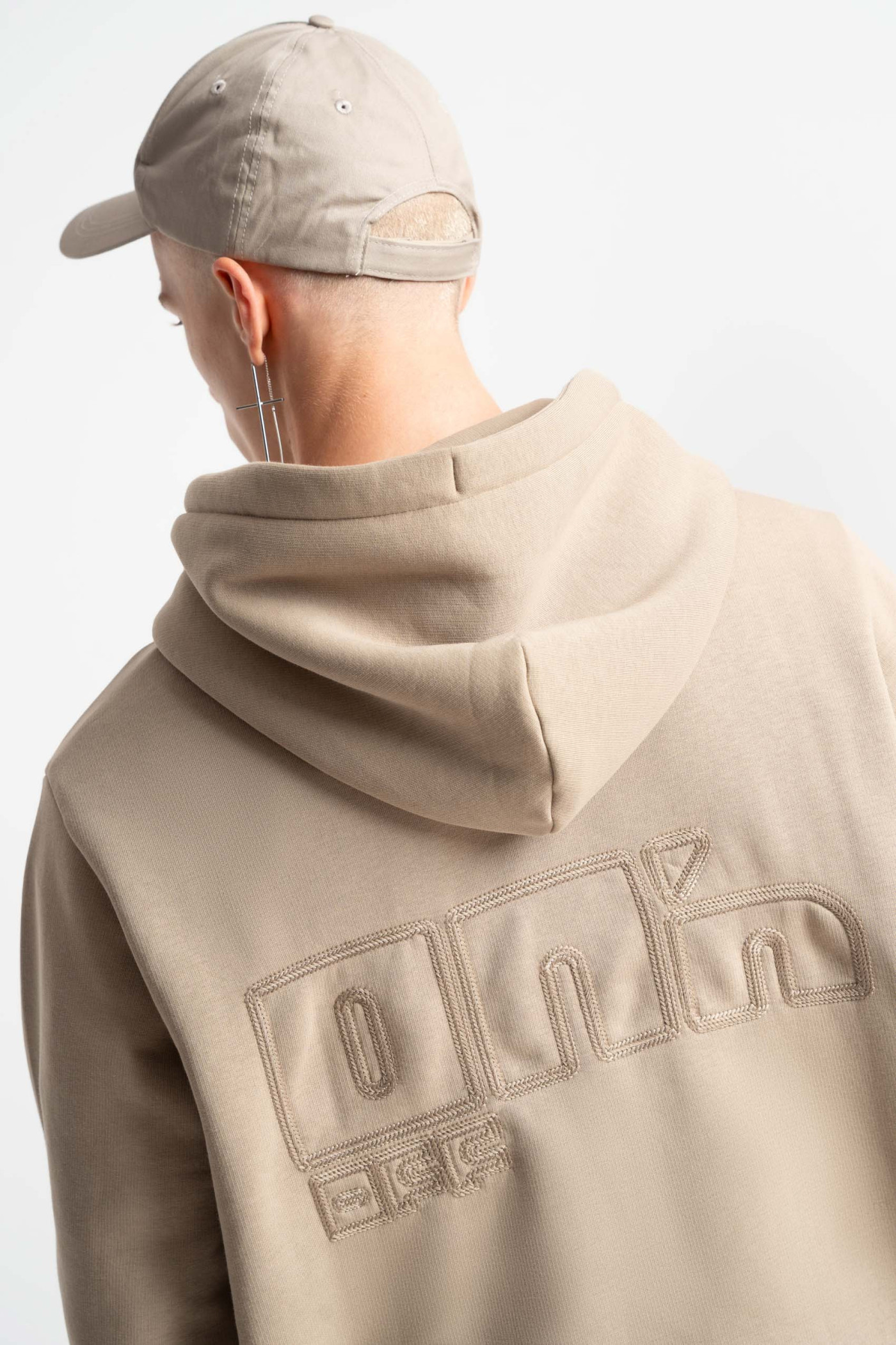 Embroidered logo hoodie beige