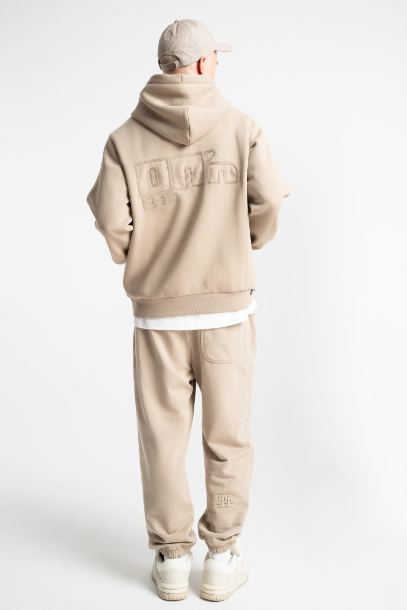 Embroidered logo hoodie beige