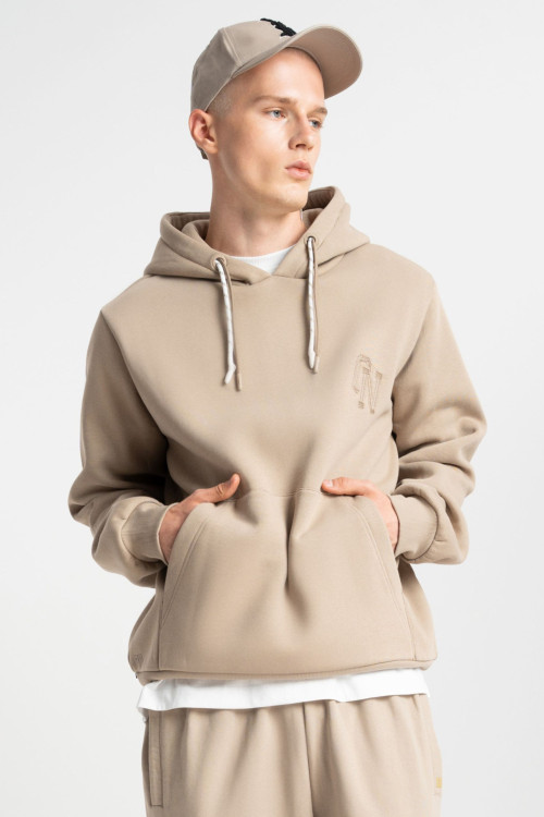 Embroidered logo hoodie beige