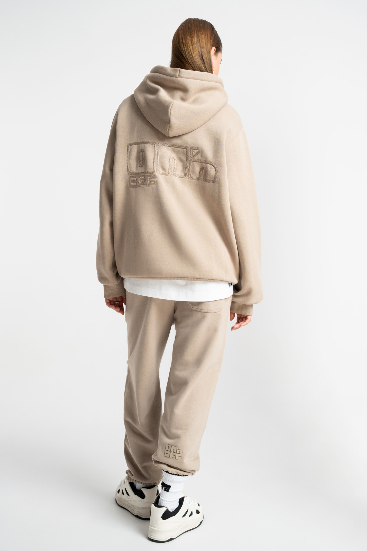 Embroidered logo hoodie beige