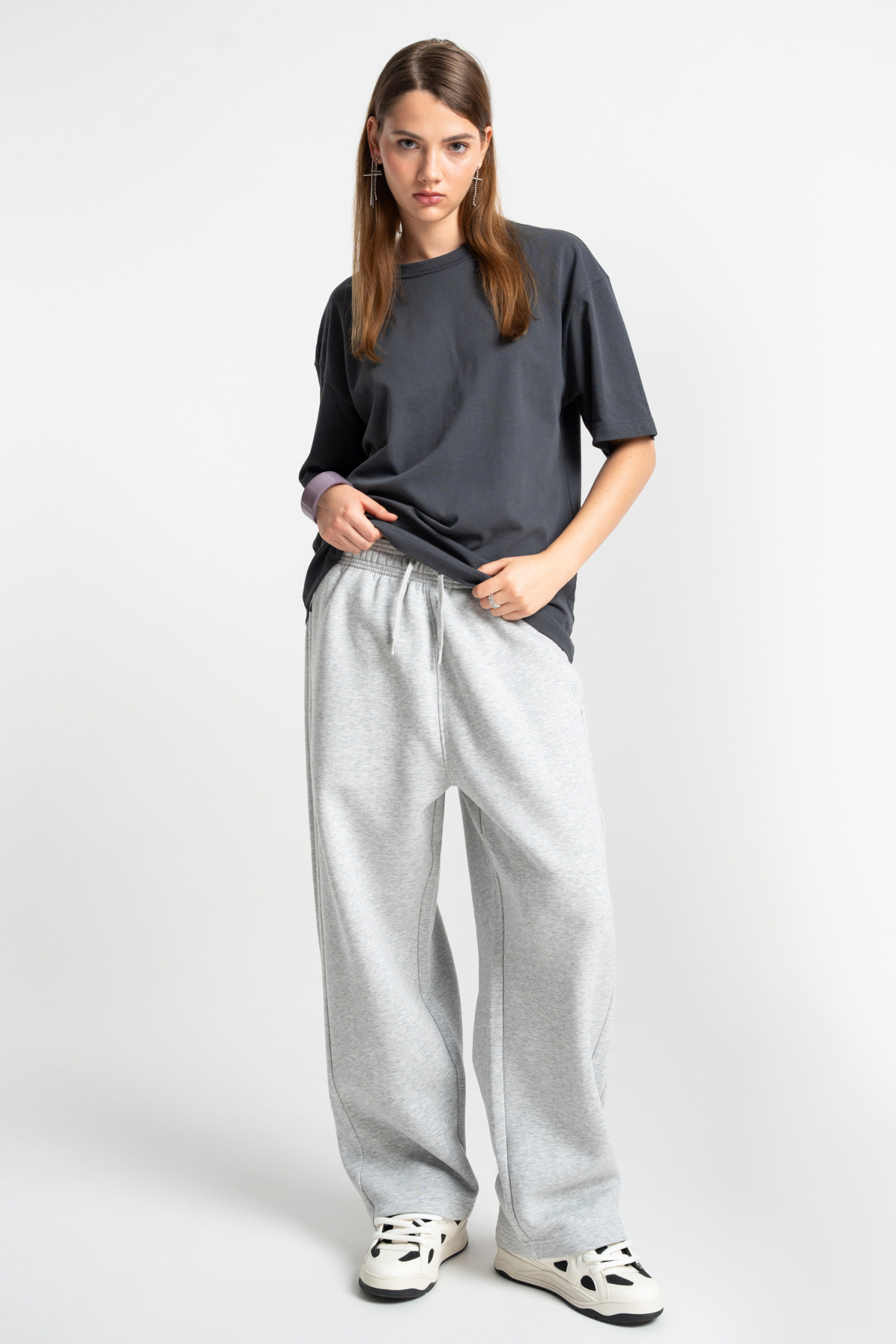 Embroidered logo straight sweatpants grey melange