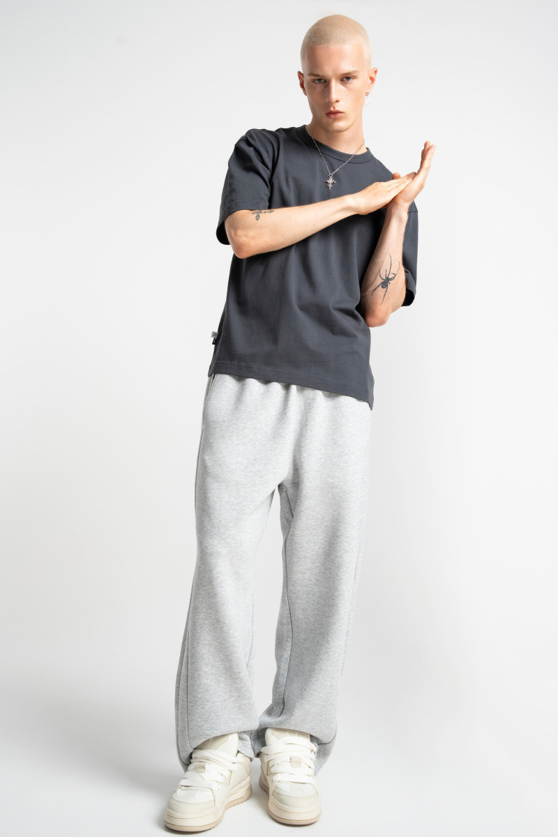 Embroidered logo straight sweatpants grey melange