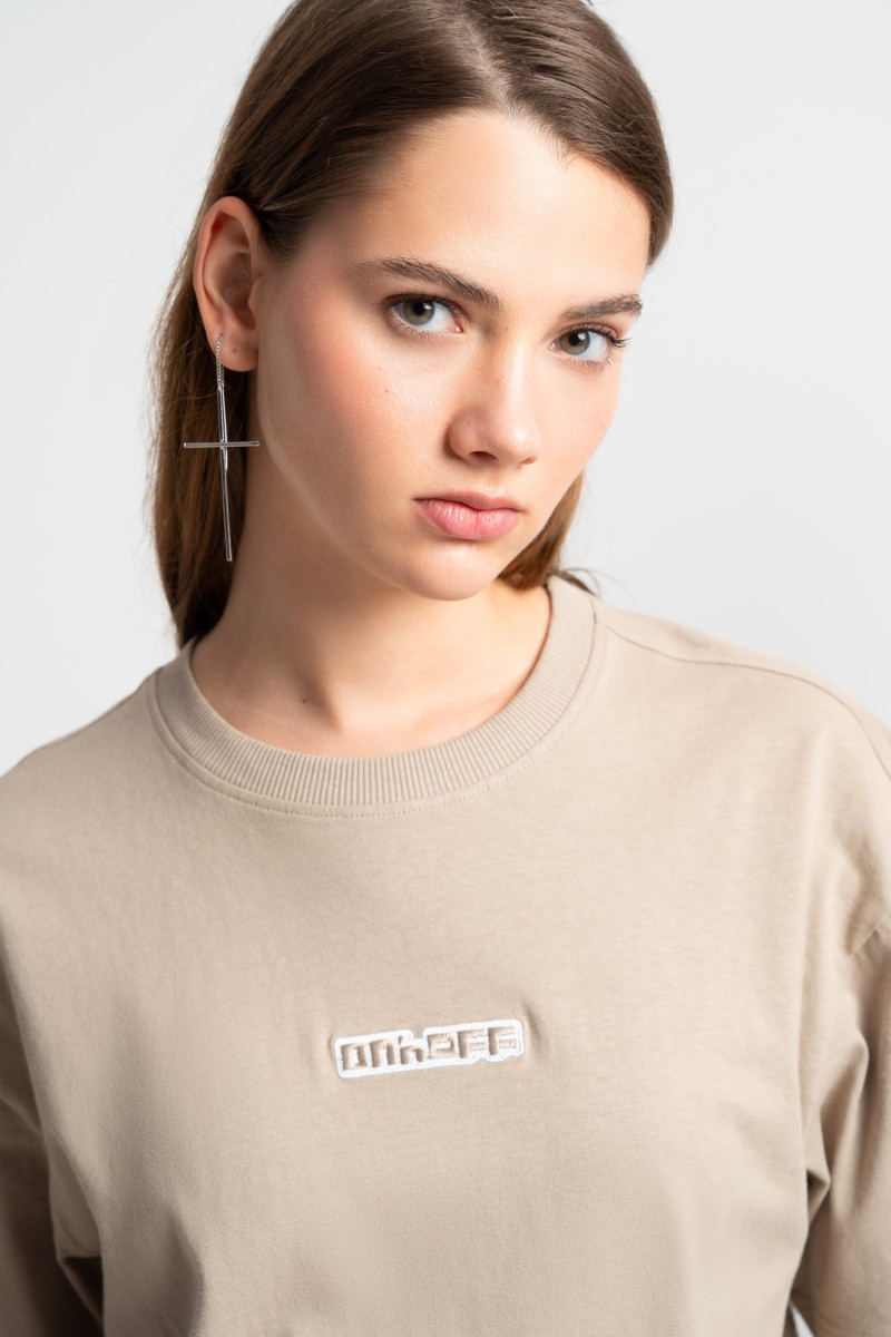 Embroidered logo t-shirt beige