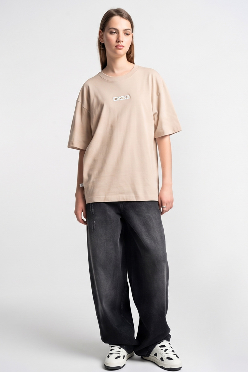 Embroidered logo t-shirt beige