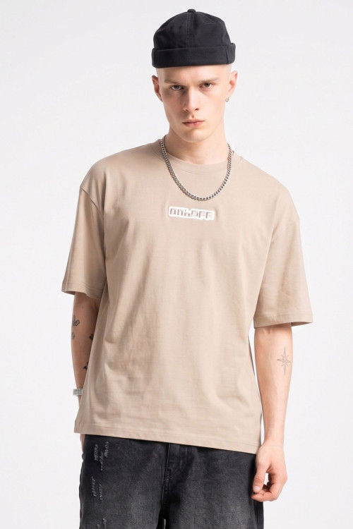 Embroidered logo t-shirt beige