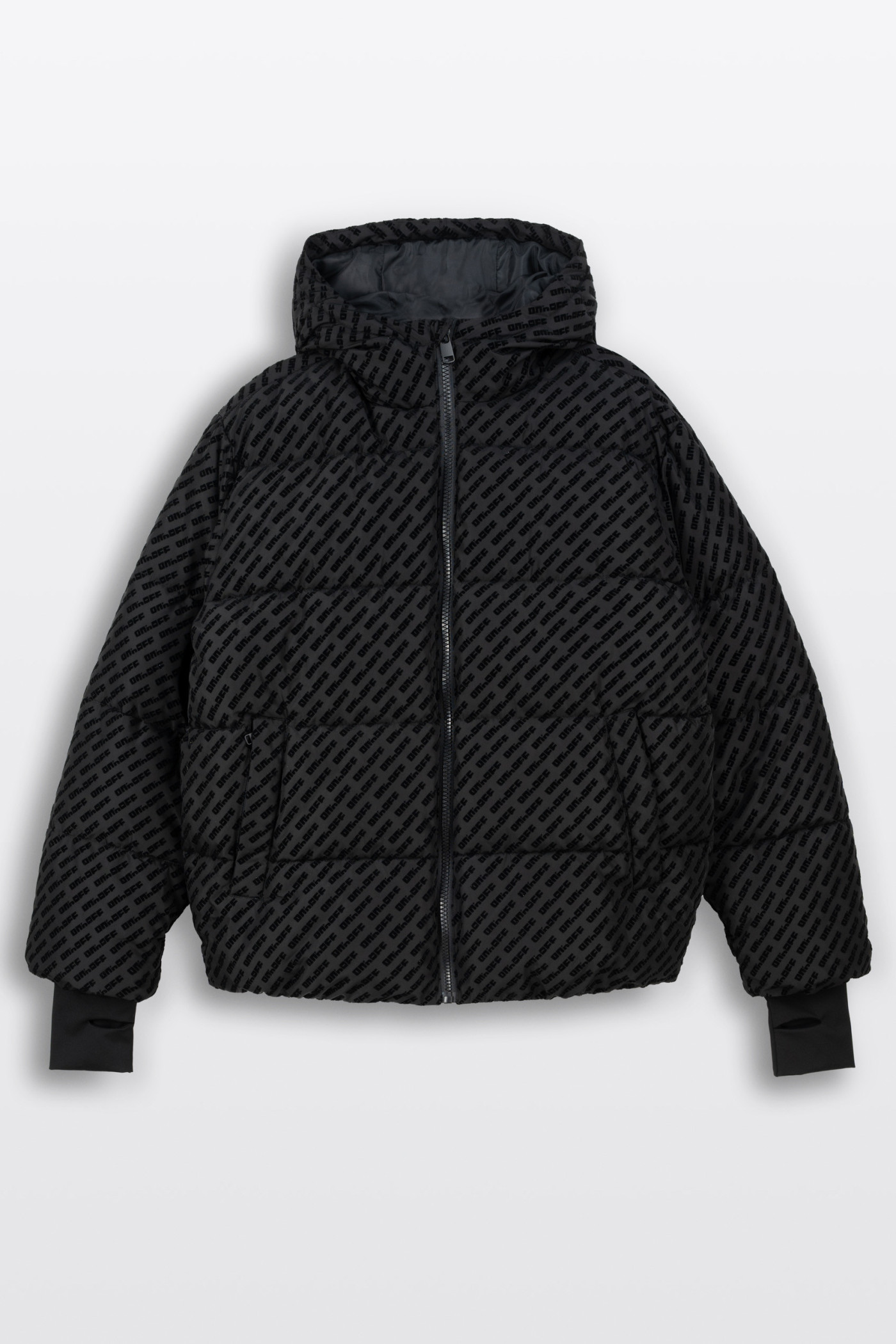 FLOCK PRINT LOGO PUFFER JACKET BLACK