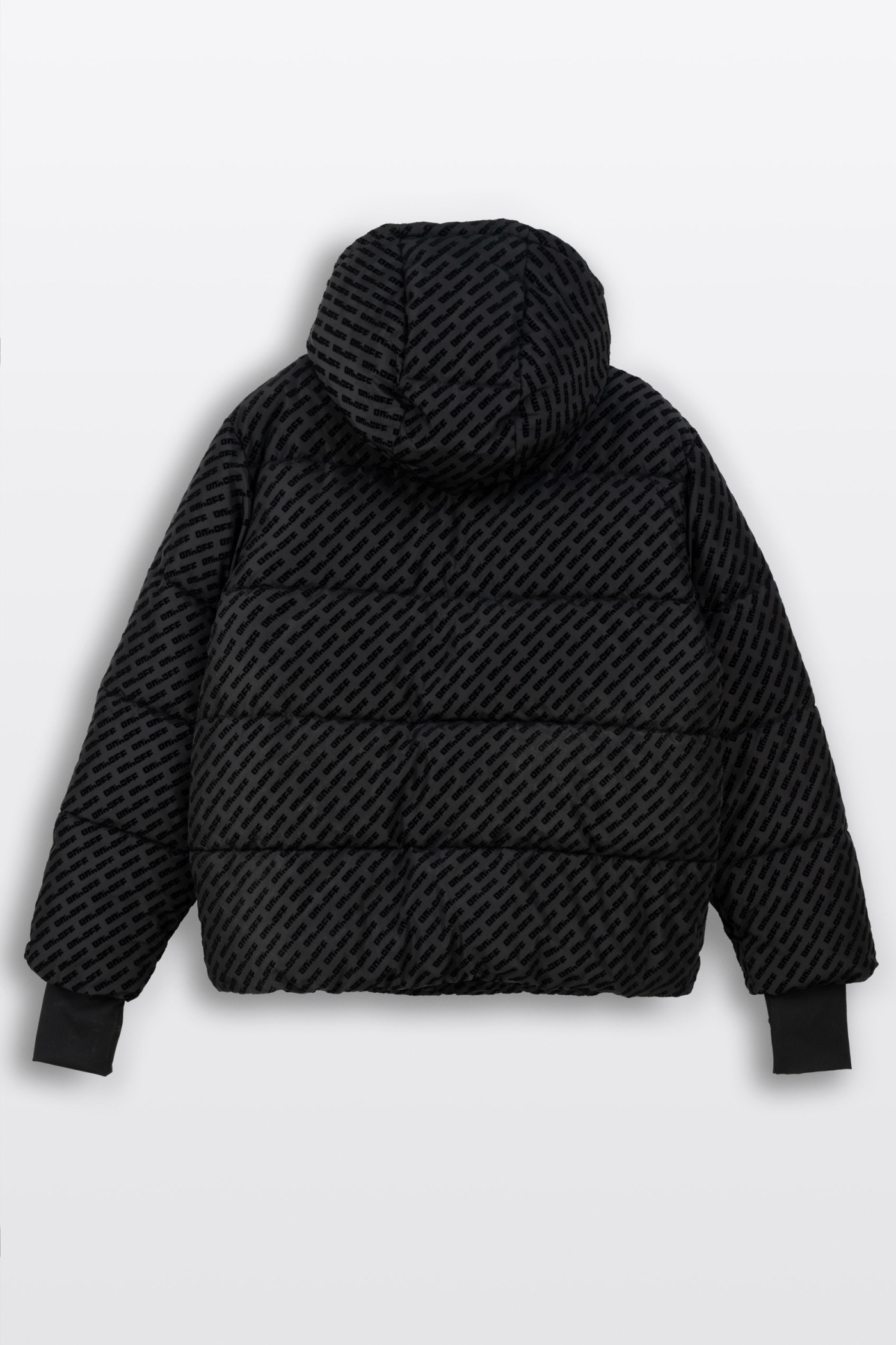 FLOCK PRINT LOGO PUFFER JACKET BLACK