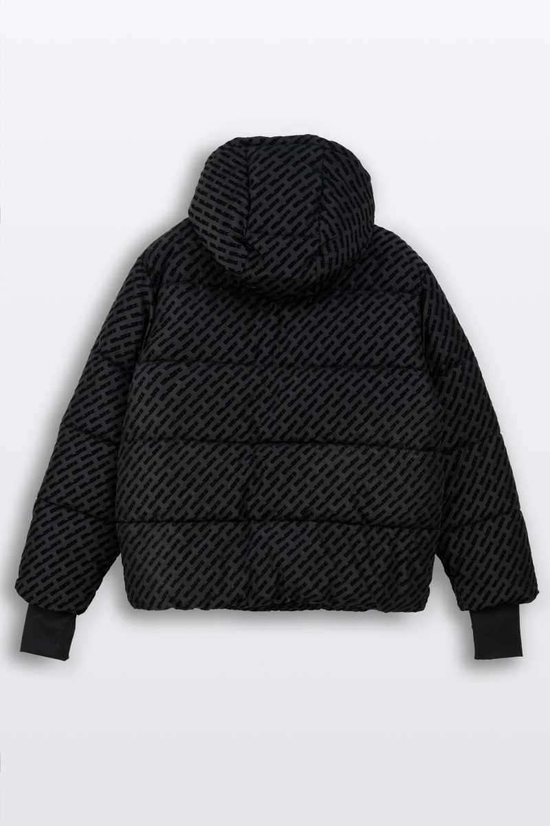 FLOCK PRINT LOGO PUFFER JACKET BLACK