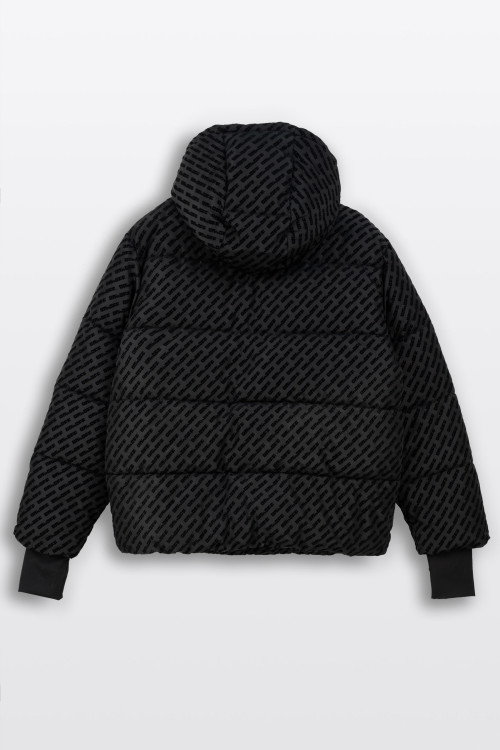 FLOCK PRINT LOGO PUFFER JACKET BLACK